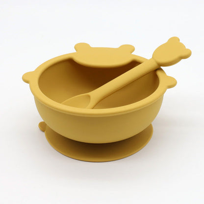 MyKids-USA® Baby Cartoon Bear Shape Complementary Food Training Silicone Bowl With Spoon Sets