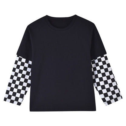 MyKids-USA® Baby Boy And Girl Plaid Pattern Fake 1 Pieces Sleeve Design Shirt