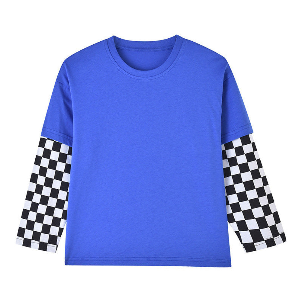 MyKids-USA® Baby Boy And Girl Plaid Pattern Fake 1 Pieces Sleeve Design Shirt