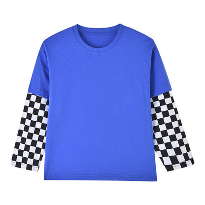 MyKids-USA® Baby Boy And Girl Plaid Pattern Fake 1 Pieces Sleeve Design Shirt