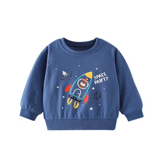 Baby Boy Cartoon Planet Pattern Round Collar Cotton Hoodie