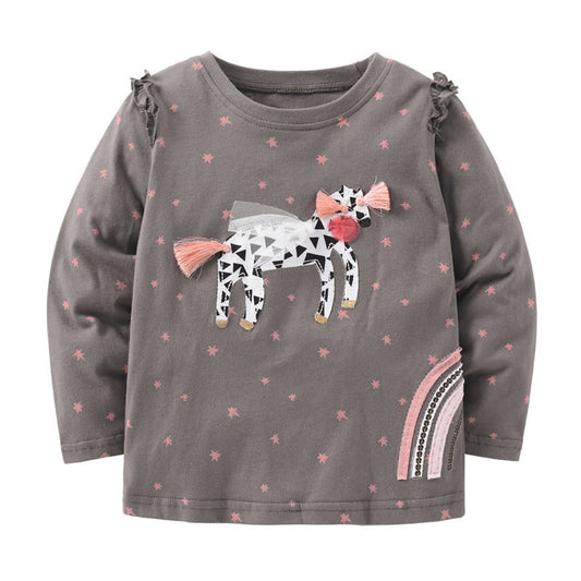 MyKids-USA® Baby Girl Cartoon Unicorn Patches Pattern Cotton Shirt