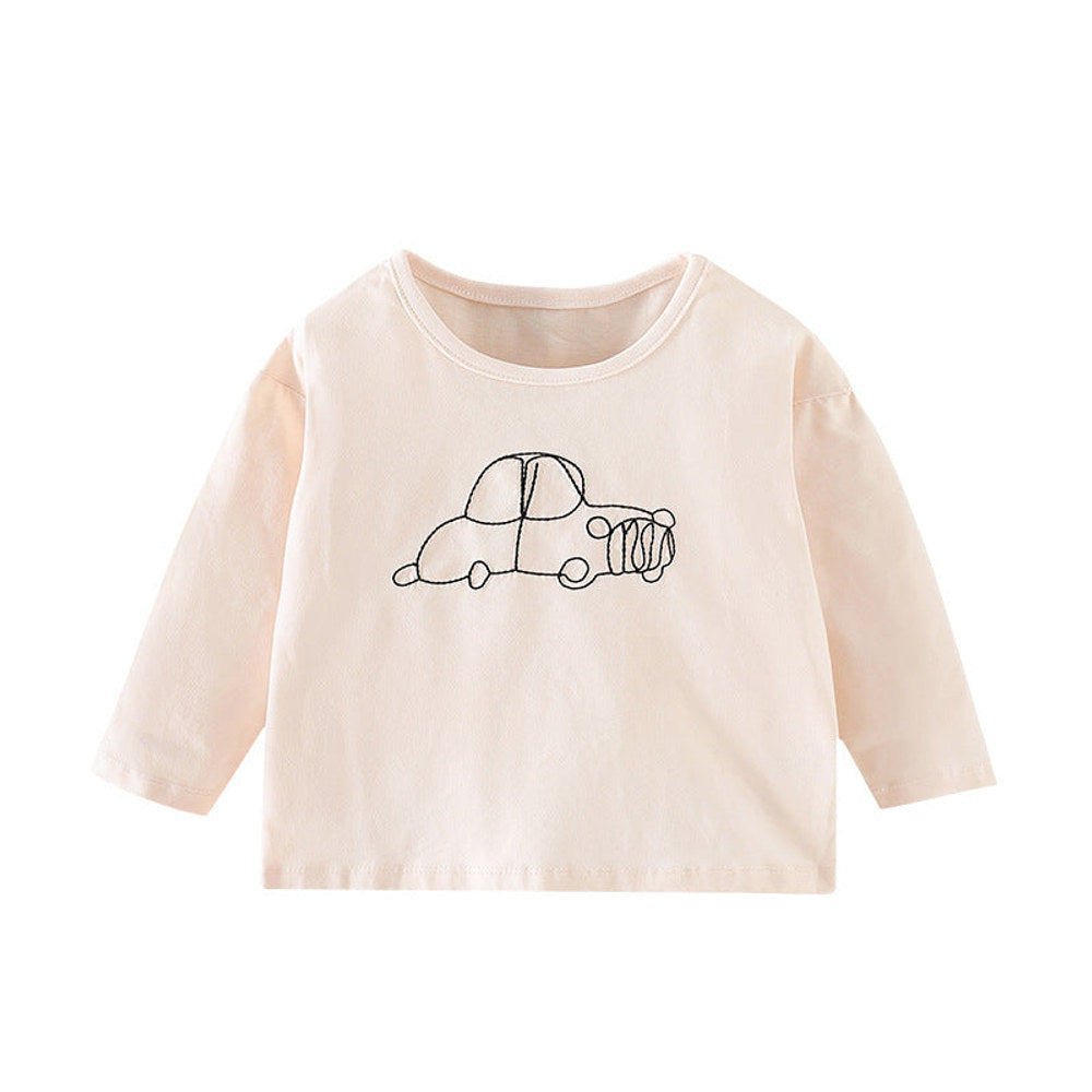 MyKids-USA® Baby Girl Car Emboidered Graphic Long Sleeve Loose Shirt