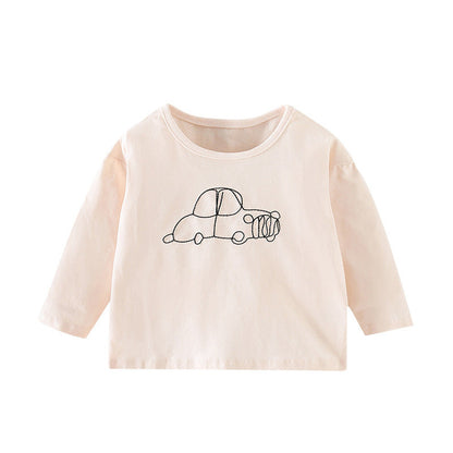 MyKids-USA® Baby Girl Car Emboidered Graphic Long Sleeve Loose Shirt