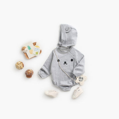 MyKids-USA® Baby 1pcs Cartoon Print Pattern Long Sleeved Cotton Triangle bodysuit With Hat