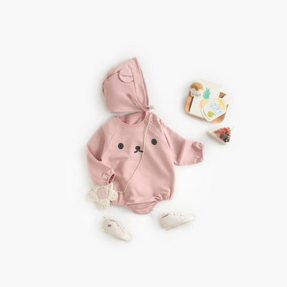 MyKids-USA® Baby 1pcs Cartoon Print Pattern Long Sleeved Cotton Triangle bodysuit With Hat