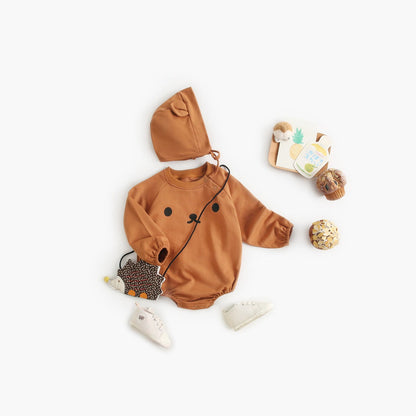 MyKids-USA® Baby 1pcs Cartoon Print Pattern Long Sleeved Cotton Triangle bodysuit With Hat