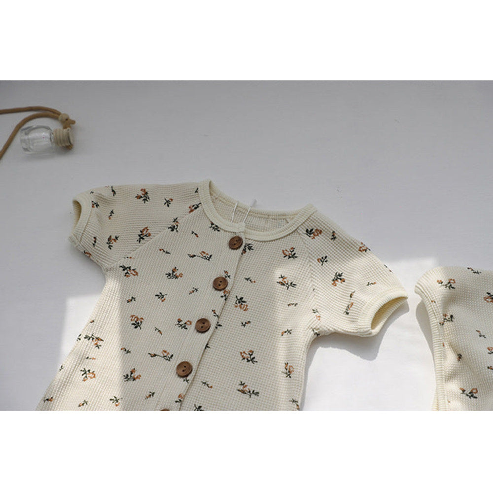 MyKids-USA® Baby 1pcs Allover Floral Graphic & Solid Single Breasted One PieceJumpsuit