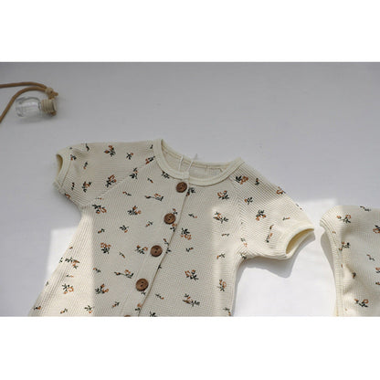 MyKids-USA® Baby 1pcs Allover Floral Graphic & Solid Single Breasted One PieceJumpsuit