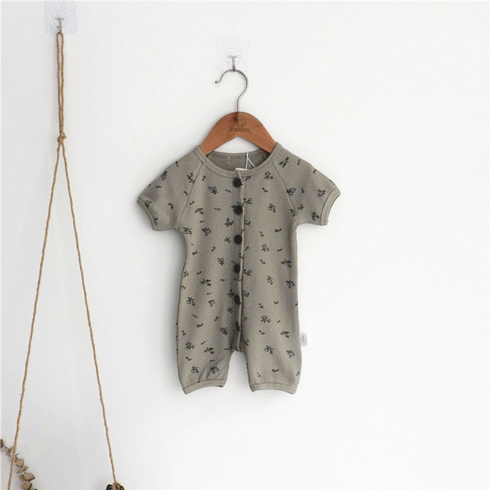 MyKids-USA® Baby 1pcs Allover Floral Graphic & Solid Single Breasted One PieceJumpsuit