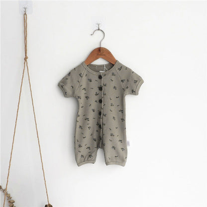 MyKids-USA® Baby 1pcs Allover Floral Graphic & Solid Single Breasted One PieceJumpsuit