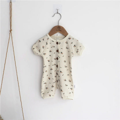 MyKids-USA® Baby 1pcs Allover Floral Graphic & Solid Single Breasted One PieceJumpsuit
