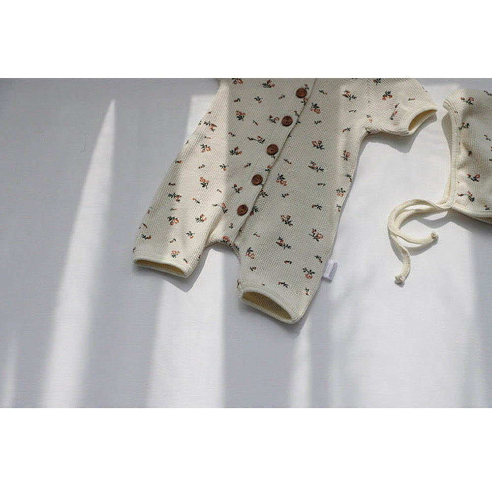 MyKids-USA® Baby 1pcs Allover Floral Graphic & Solid Single Breasted One PieceJumpsuit