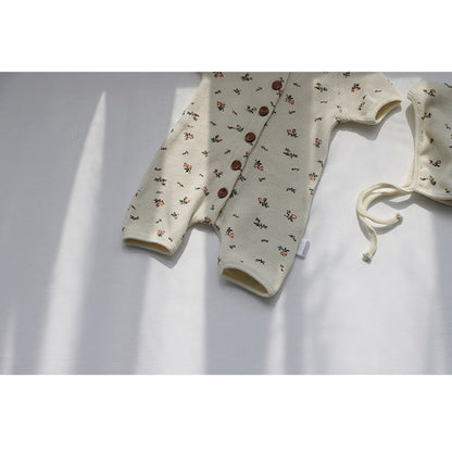 MyKids-USA® Baby 1pcs Allover Floral Graphic & Solid Single Breasted One PieceJumpsuit