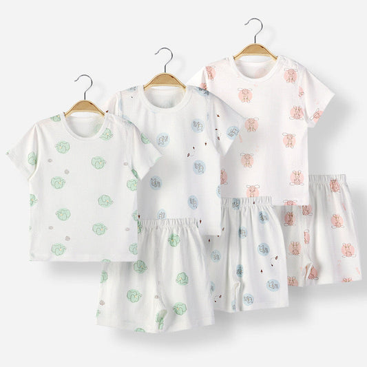 MyKids-USA® Baby Animal Print T-Shirt Combo 1-Pieces Solid Shorts Sets