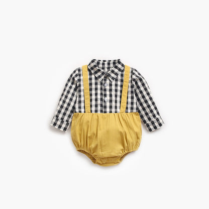 MyKids-USA® Baby Boy Plaid Pattern False One Pieces Design Lapel Bodysuit bodysuit