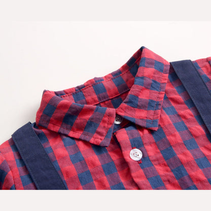 MyKids-USA® Baby Boy Plaid Pattern False One Pieces Design Lapel Bodysuit bodysuit