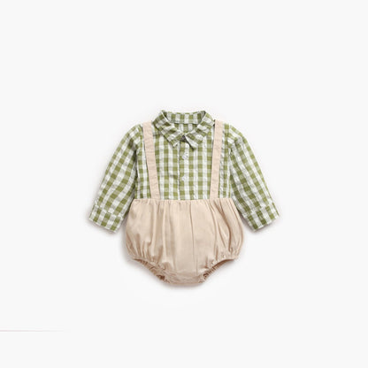 MyKids-USA® Baby Boy Plaid Pattern False One Pieces Design Lapel Bodysuit bodysuit