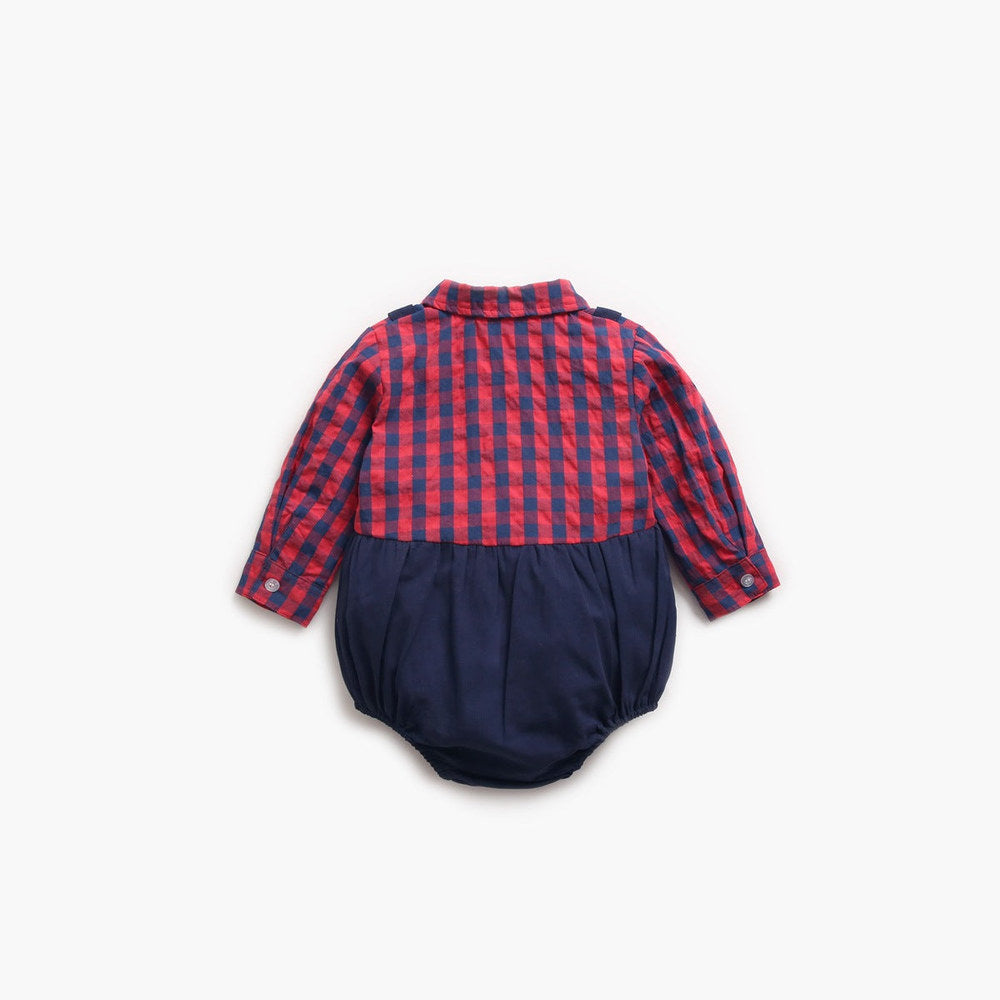 MyKids-USA® Baby Boy Plaid Pattern False One Pieces Design Lapel Bodysuit bodysuit