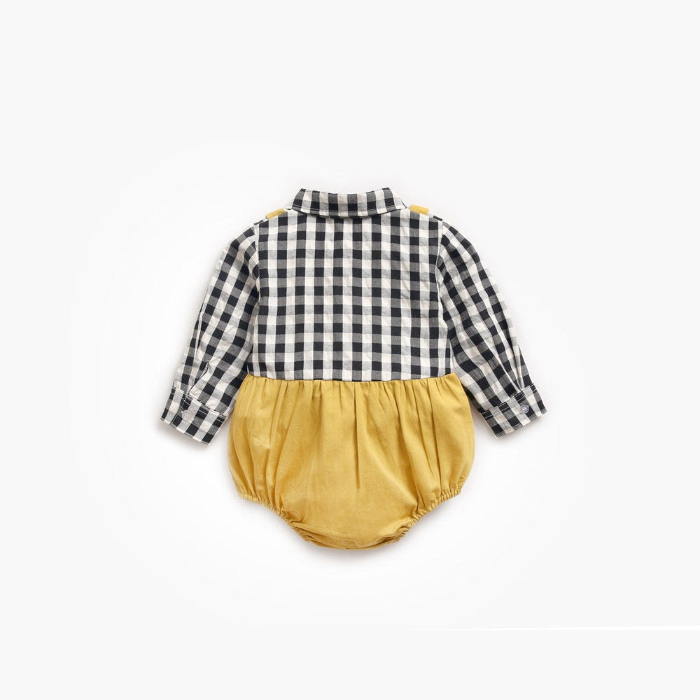 MyKids-USA® Baby Boy Plaid Pattern False One Pieces Design Lapel Bodysuit bodysuit