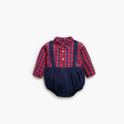 MyKids-USA® Baby Boy Plaid Pattern False One Pieces Design Lapel Bodysuit bodysuit