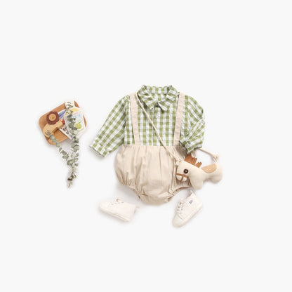 MyKids-USA® Baby Boy Plaid Pattern False One Pieces Design Lapel Bodysuit bodysuit
