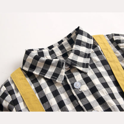 MyKids-USA® Baby Boy Plaid Pattern False One Pieces Design Lapel Bodysuit bodysuit