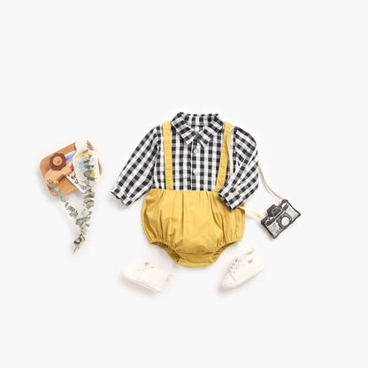 MyKids-USA® Baby Boy Plaid Pattern False One Pieces Design Lapel Bodysuit bodysuit