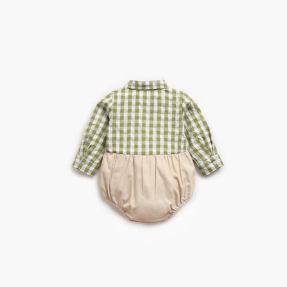 MyKids-USA® Baby Boy Plaid Pattern False One Pieces Design Lapel Bodysuit bodysuit