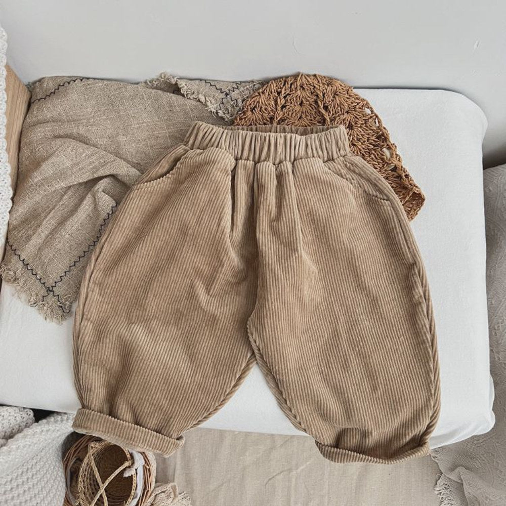 MyKids-USA® Solid Color Corduroy Fabric Long Pants With Pockets