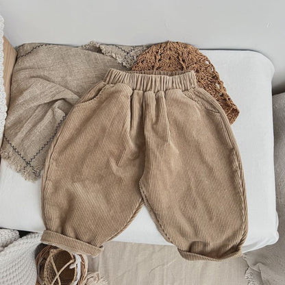 MyKids-USA® Solid Color Corduroy Fabric Long Pants With Pockets