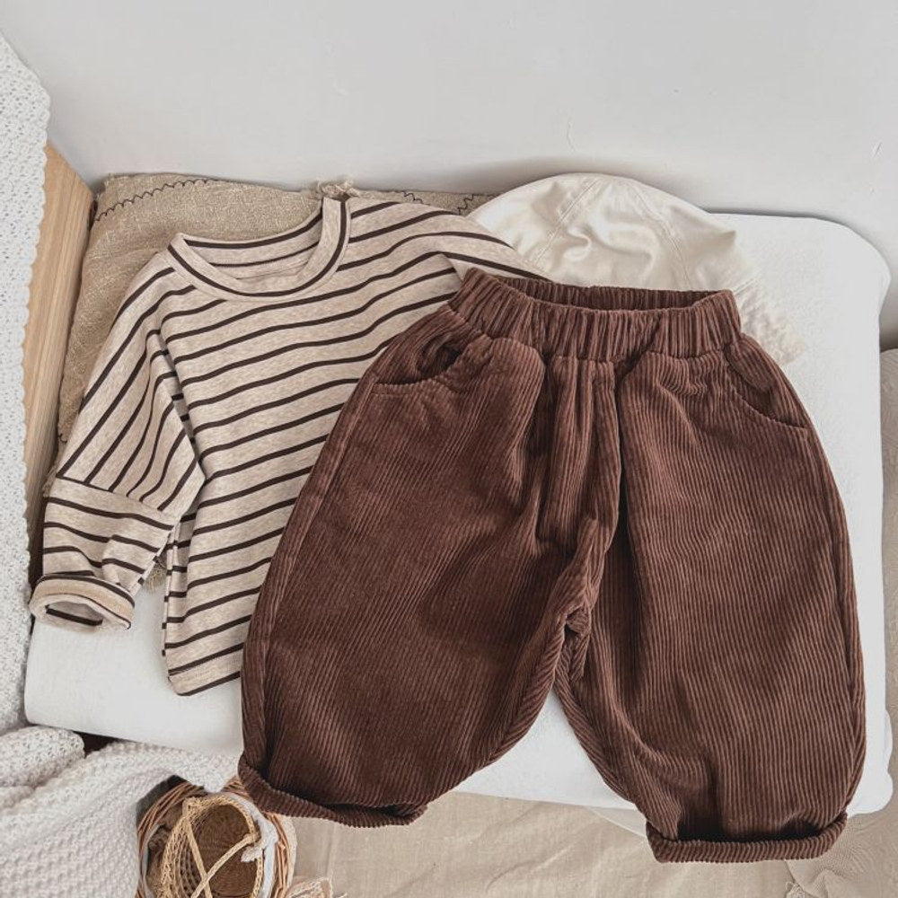 MyKids-USA® Solid Color Corduroy Fabric Long Pants With Pockets