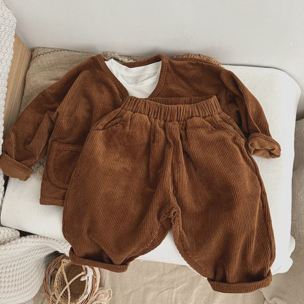 MyKids-USA® Solid Color Corduroy Fabric Long Pants With Pockets