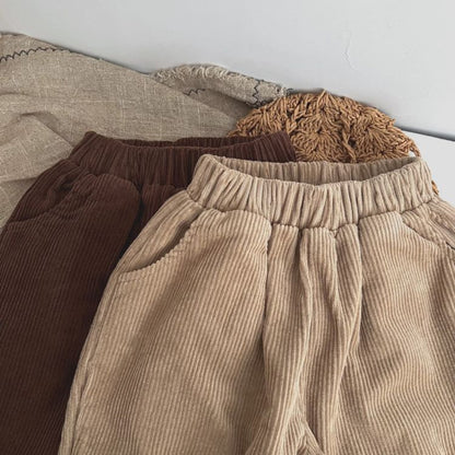 MyKids-USA® Solid Color Corduroy Fabric Long Pants With Pockets