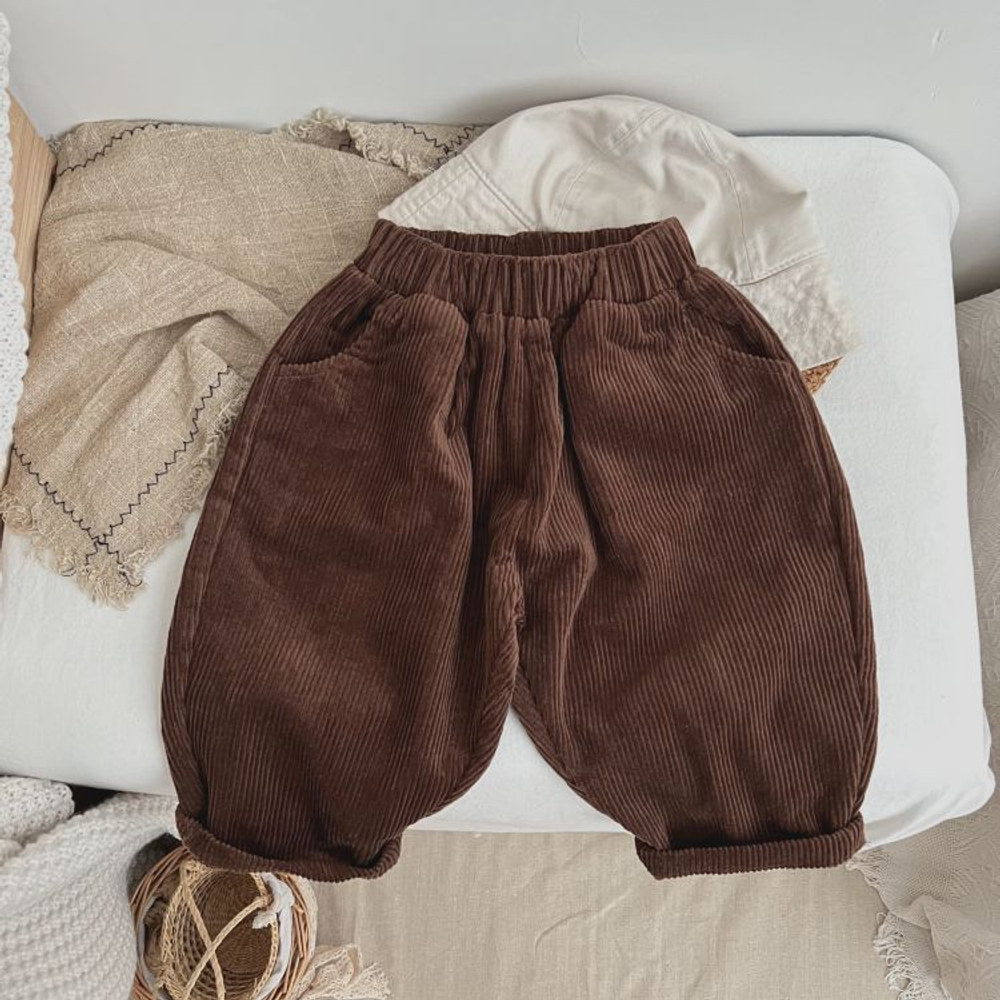 MyKids-USA® Solid Color Corduroy Fabric Long Pants With Pockets