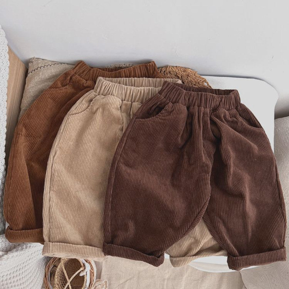 MyKids-USA® Solid Color Corduroy Fabric Long Pants With Pockets