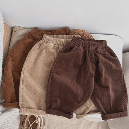 MyKids-USA® Solid Color Corduroy Fabric Long Pants With Pockets