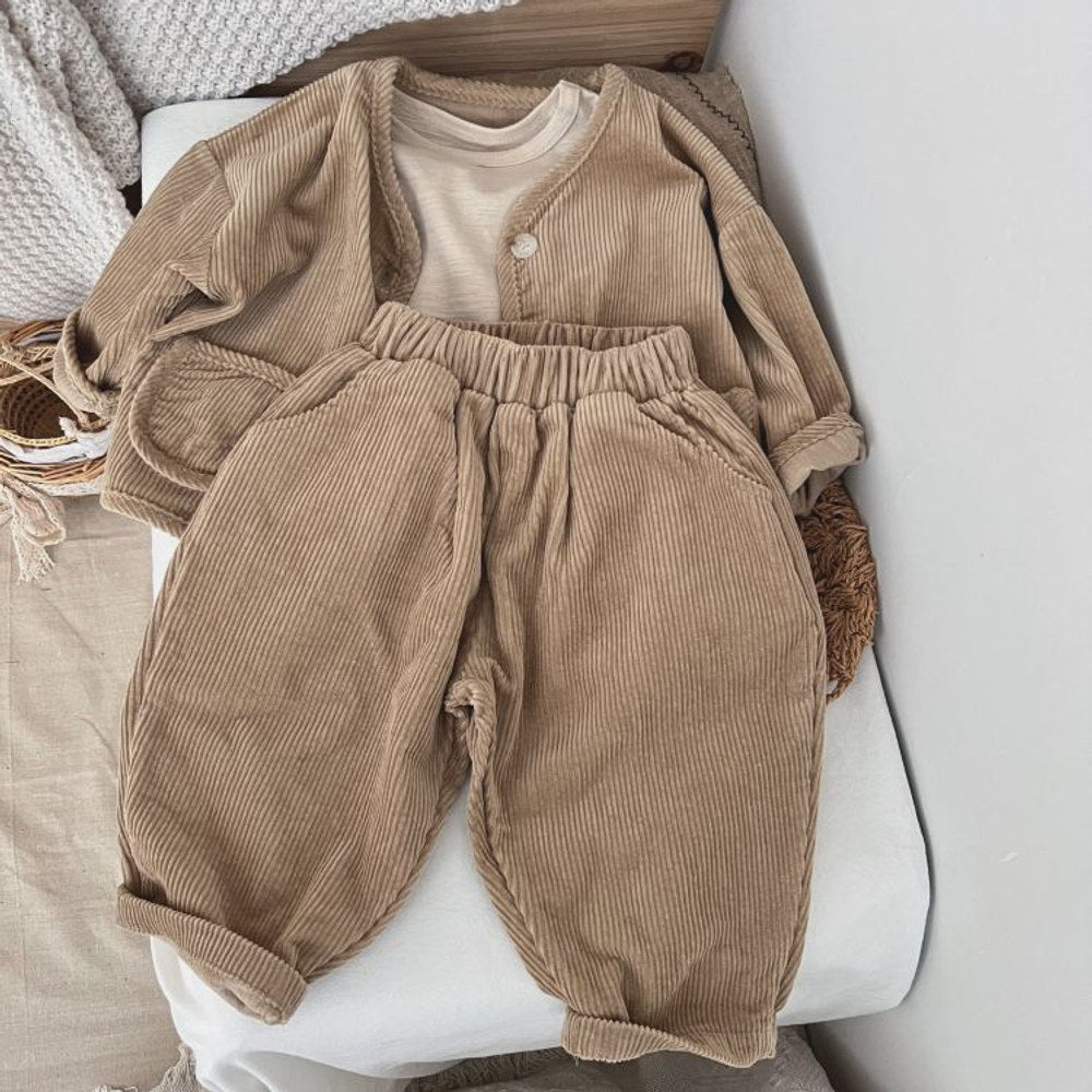 MyKids-USA® Solid Color Corduroy Fabric Long Pants With Pockets