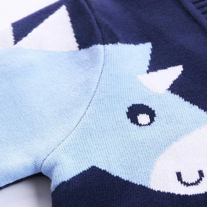 MyKids-USA® Baby Boy Cartoon Animal Embroidered Pattern Button Front V-Neck Cardigan