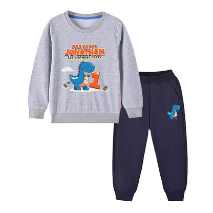 MyKids-USA® Baby Boy Cartoon Dinosaur Print Pattern Hoodie Combo Trousers Cotton 1 Pieces Sets