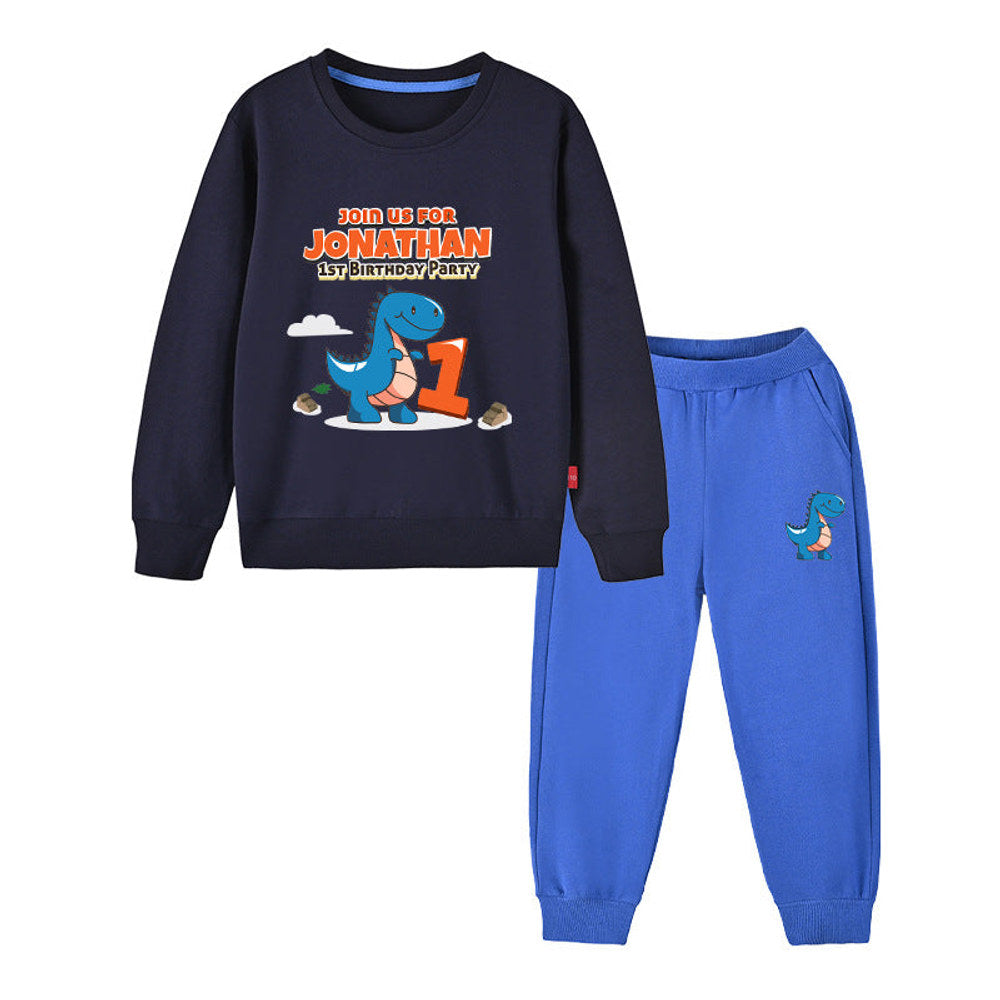 MyKids-USA® Baby Boy Cartoon Dinosaur Print Pattern Hoodie Combo Trousers Cotton 1 Pieces Sets