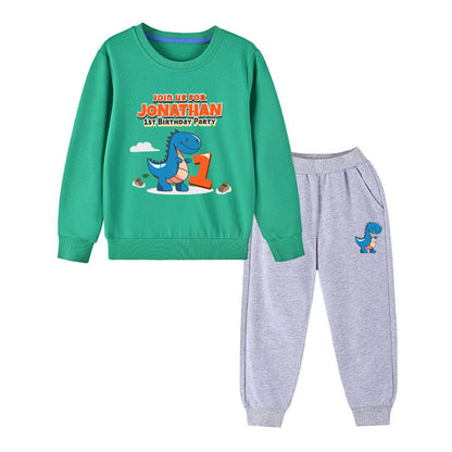 MyKids-USA® Baby Boy Cartoon Dinosaur Print Pattern Hoodie Combo Trousers Cotton 1 Pieces Sets
