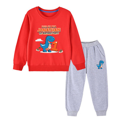 MyKids-USA® Baby Boy Cartoon Dinosaur Print Pattern Hoodie Combo Trousers Cotton 1 Pieces Sets