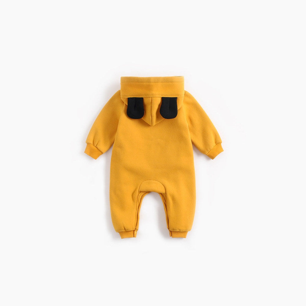 MyKids-USA® Baby Boy Cartoon Pattern Side Button Front Design Longsleeve Thick Rompers With Hat
