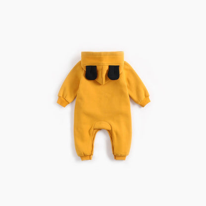 MyKids-USA® Baby Boy Cartoon Pattern Side Button Front Design Longsleeve Thick Rompers With Hat