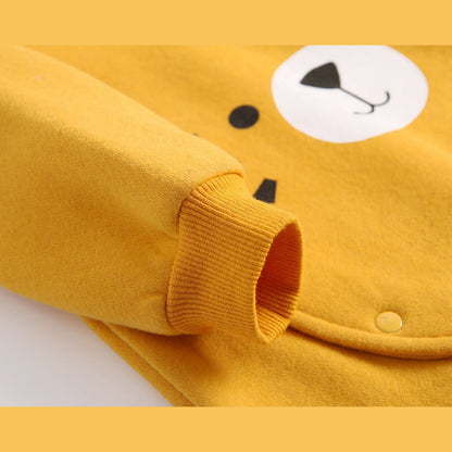 MyKids-USA® Baby Boy Cartoon Pattern Side Button Front Design Longsleeve Thick Rompers With Hat