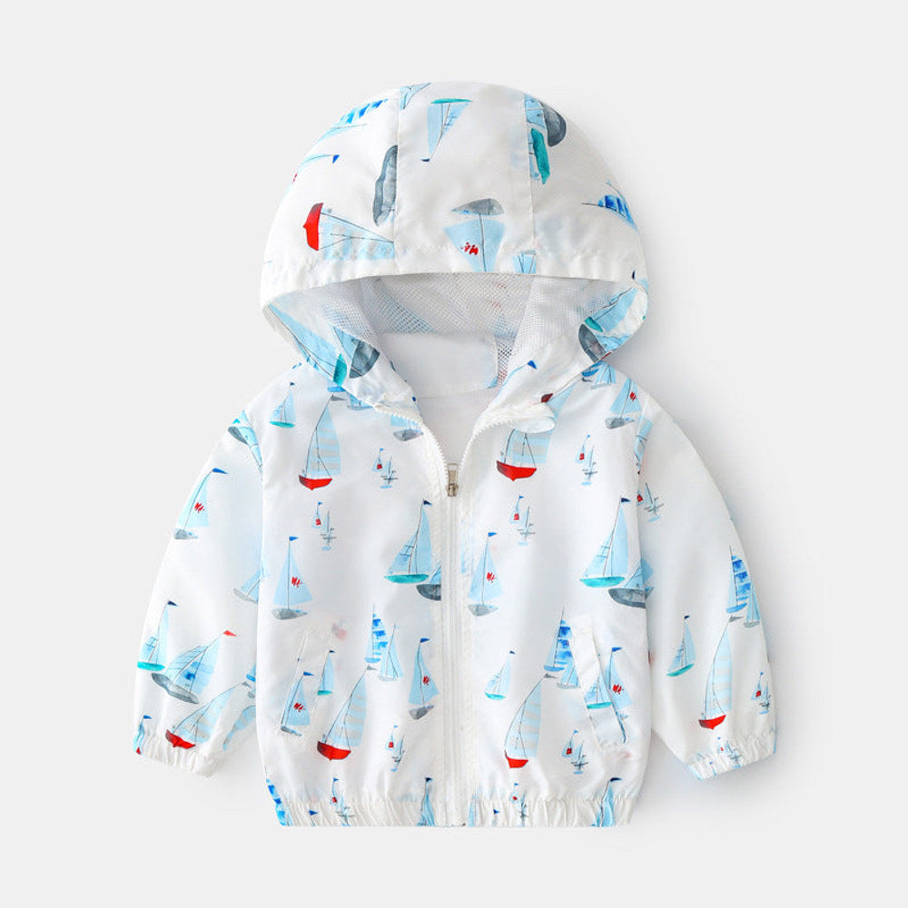 MyKids-USA® Baby Boy Cartoon Pattern Zipper Front Design Mesh Cloth Jacket Coat