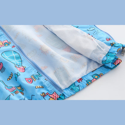 MyKids-USA® Baby Boy Cartoon Pattern Zipper Front Design Mesh Cloth Jacket Coat