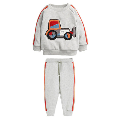 MyKids-USA® Baby Boy Cartoon Truck Pattern Side Striped Design Hoodie & Trousers Warm Sets
