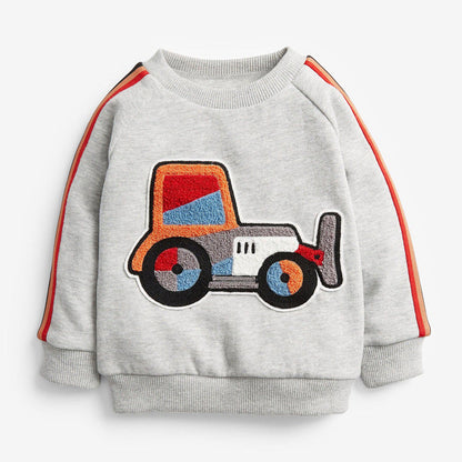 MyKids-USA® Baby Boy Cartoon Truck Pattern Side Striped Design Hoodie & Trousers Warm Sets